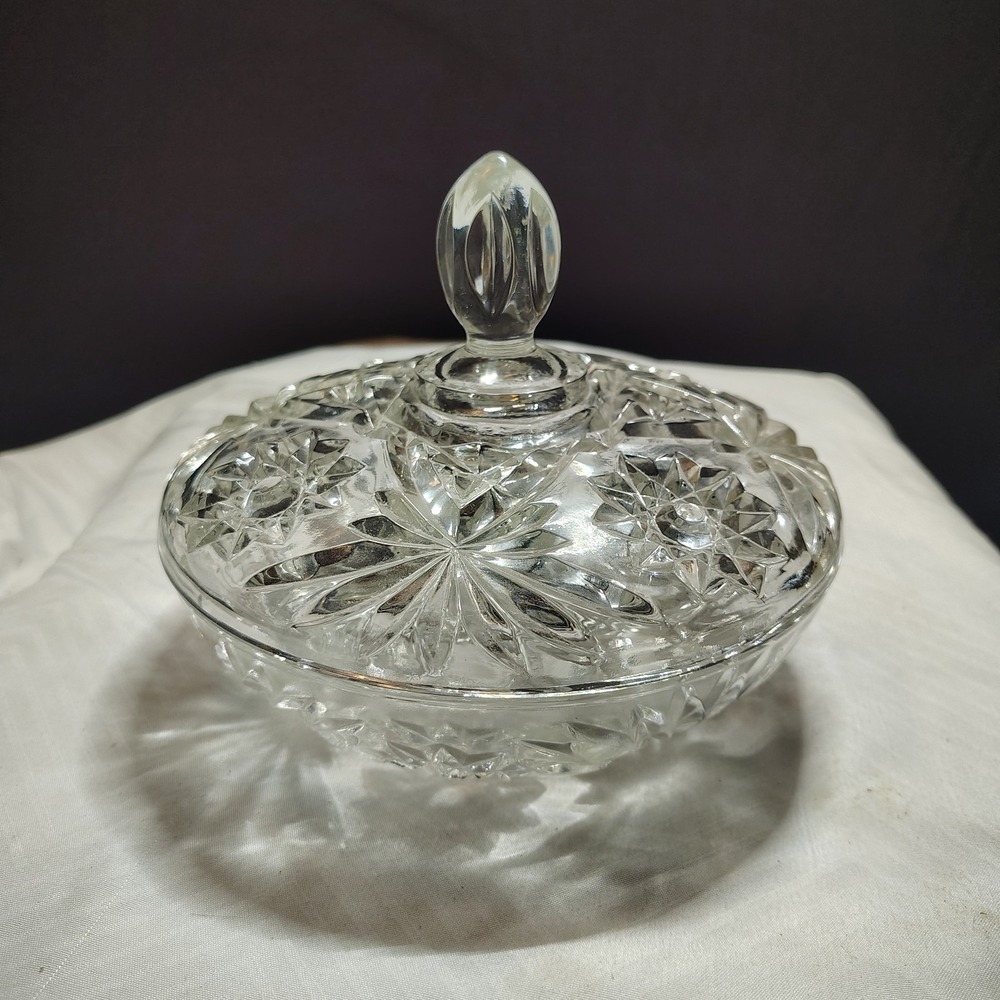EAPC Anchor Hocking Crystal Candy Dish Bowl Star Pattern With Lid